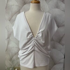 ZARA White Ruched Drape Top